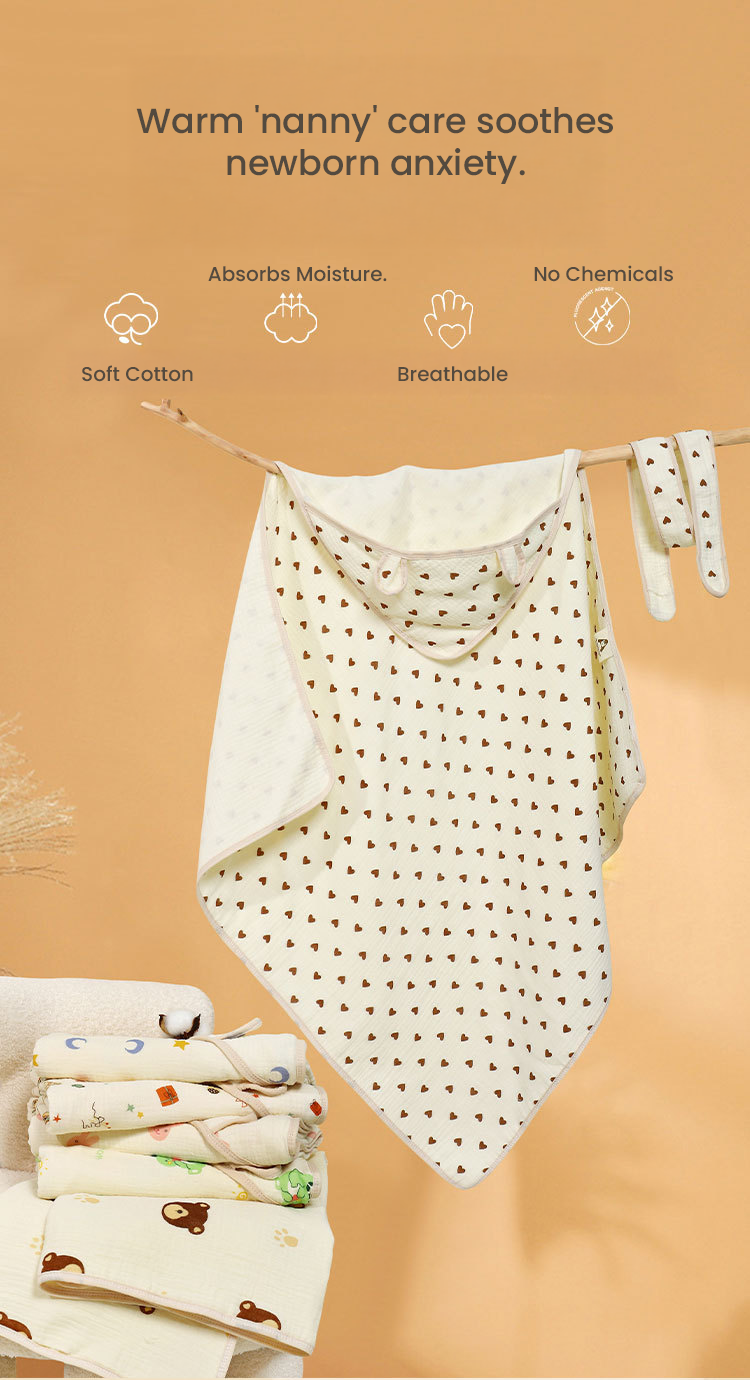 Muslin belted 100% Cotton ZidEase Swaddle/Towel with bunny hood