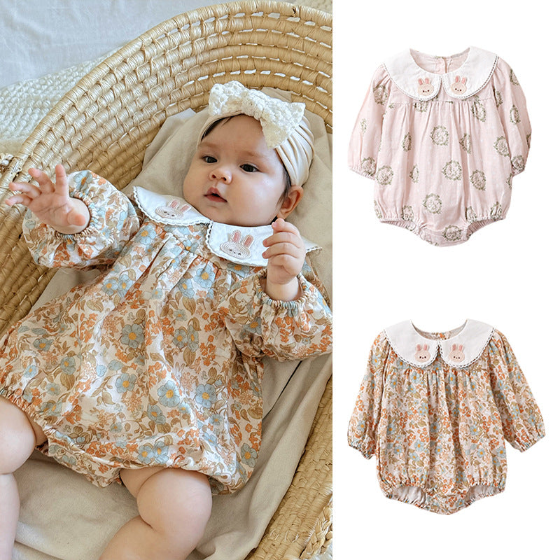 Floral organic cotton long sleeved girl romper