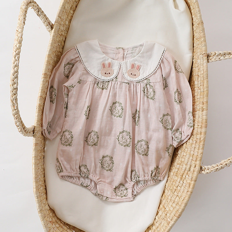 Floral organic cotton long sleeved girl romper