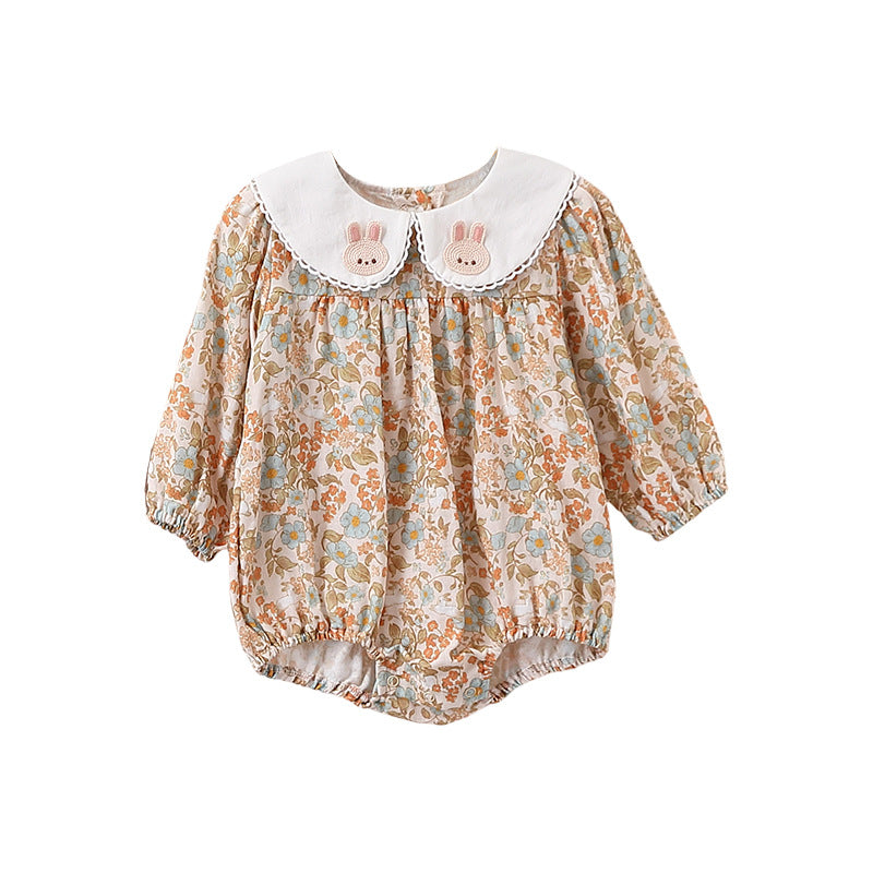 Floral organic cotton long sleeved girl romper